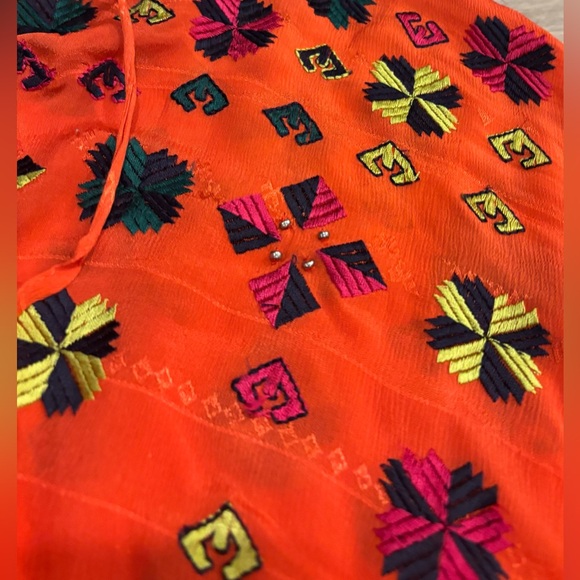 Free People “Music in Time” Embroidered Boho Top – Orange | Size Large - Picture 4 of 6